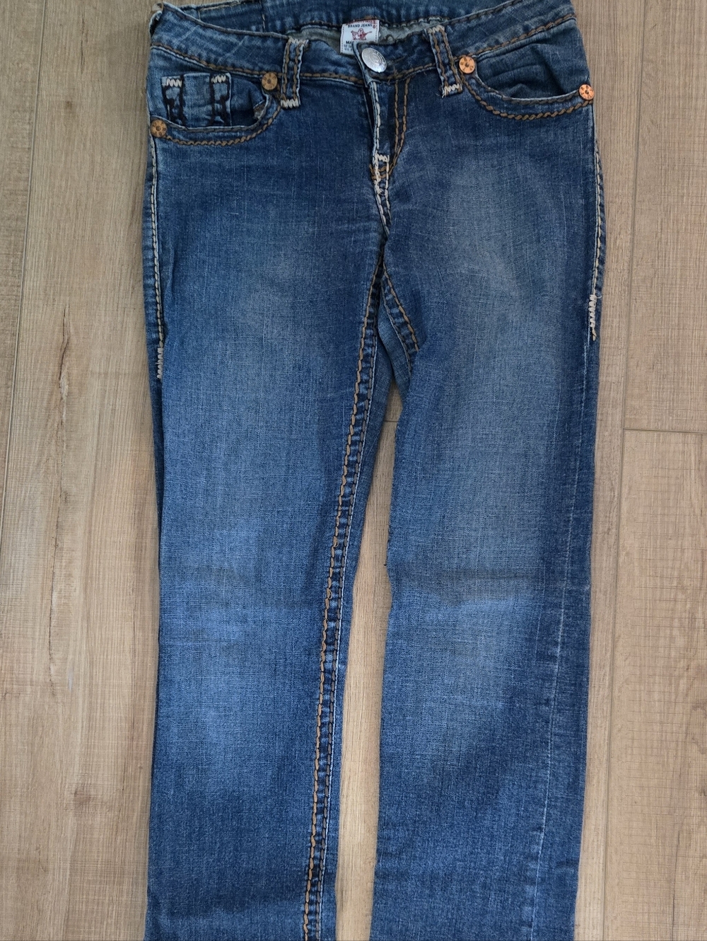 Vintage True Religion Low Rise Blue Denim Skinny Jeans with Contrast Stitching - Picture 4 of 6